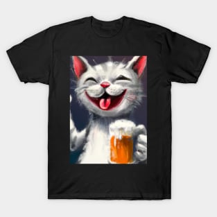 Happy Cat with Beer T-Shirt